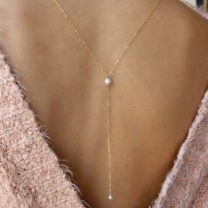 Dainty Gold Filled Pearl Back Drop Necklace